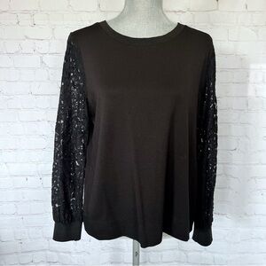ROSE + OLIVE Black Lace Long Sleeve Top